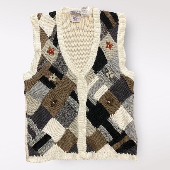 Huntington Ridge Vintage Hand Knitted Buttoned Sweater Vest Womens Medium Fall - Picture 1 of 6
